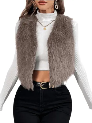 Verdusa Women's Fuzzy Faux Fur Vest Jacket Sleeveless Open Front Waistcoat Outerwear