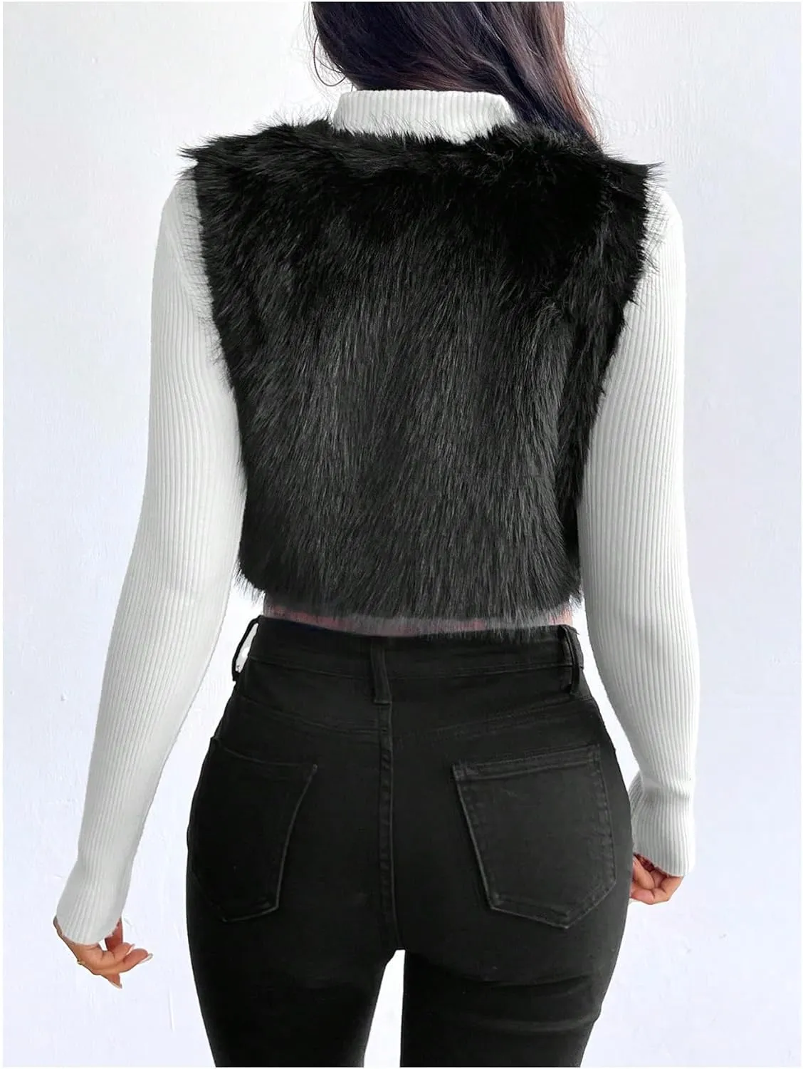 Verdusa Women's Fuzzy Faux Fur Vest Jacket Sleeveless Open Front Waistcoat Outerwear