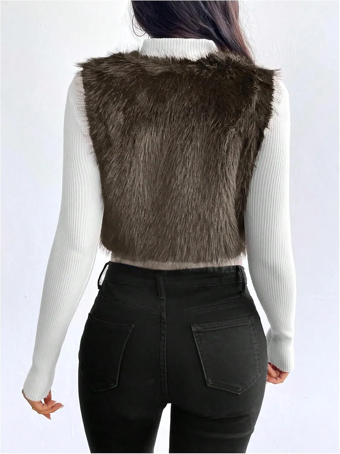 Verdusa Women's Fuzzy Faux Fur Vest Jacket Sleeveless Open Front Waistcoat Outerwear