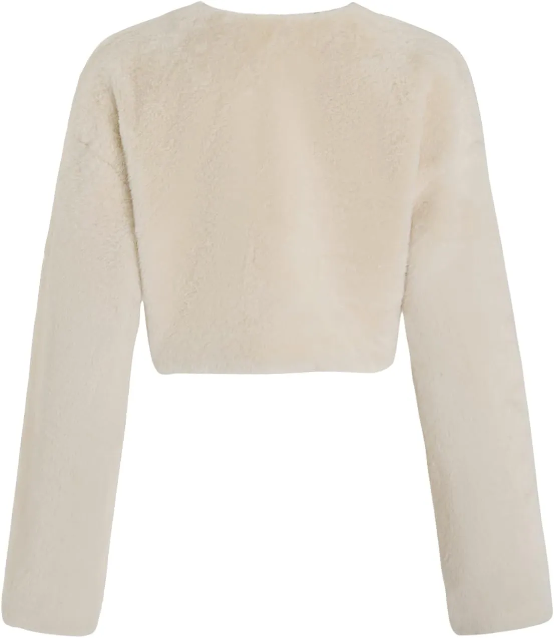 Verdusa Women's Open Front Long Sleeve Faux Fur Fuzzy Crop Jacket Outerwear Cardigan