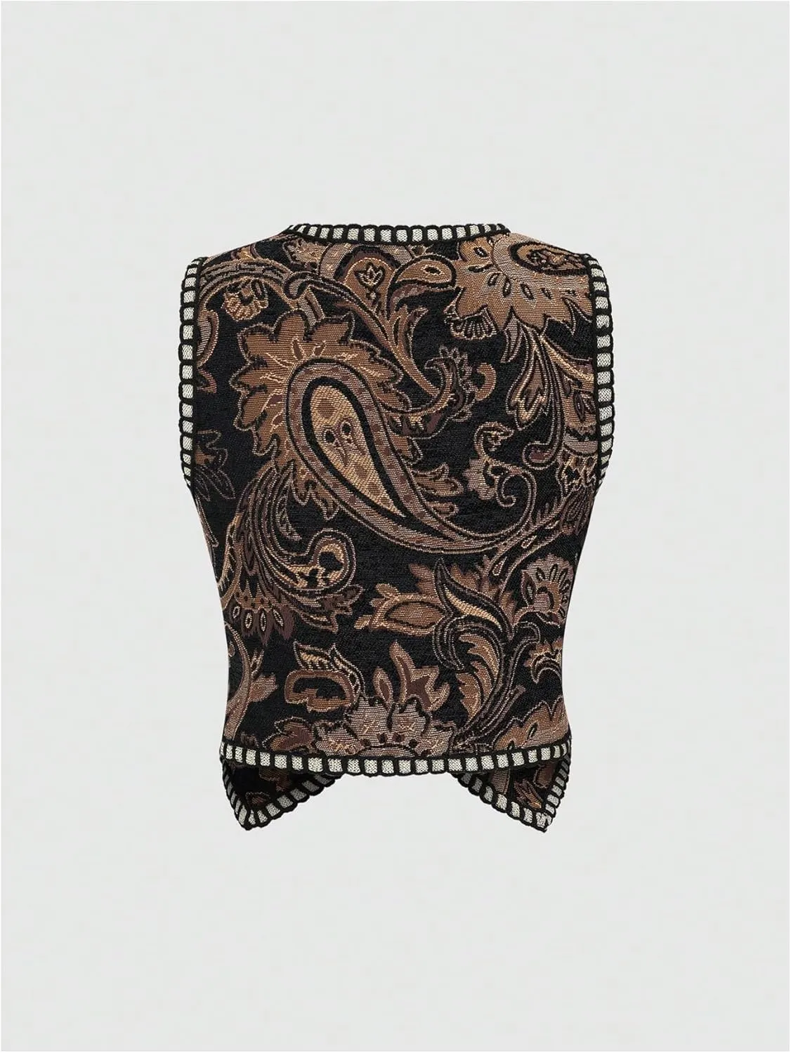 Verdusa Women's Western Boho Open Front V Neck Sleeveless Jacquard Tops Cow Girl Boho Vest Jacket