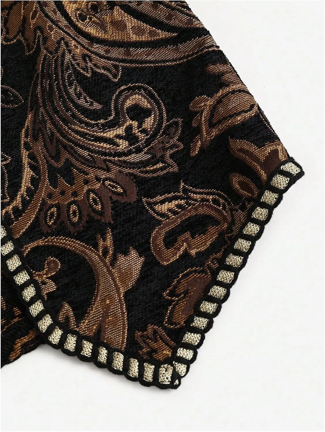 Verdusa Women's Western Boho Open Front V Neck Sleeveless Jacquard Tops Cow Girl Boho Vest Jacket