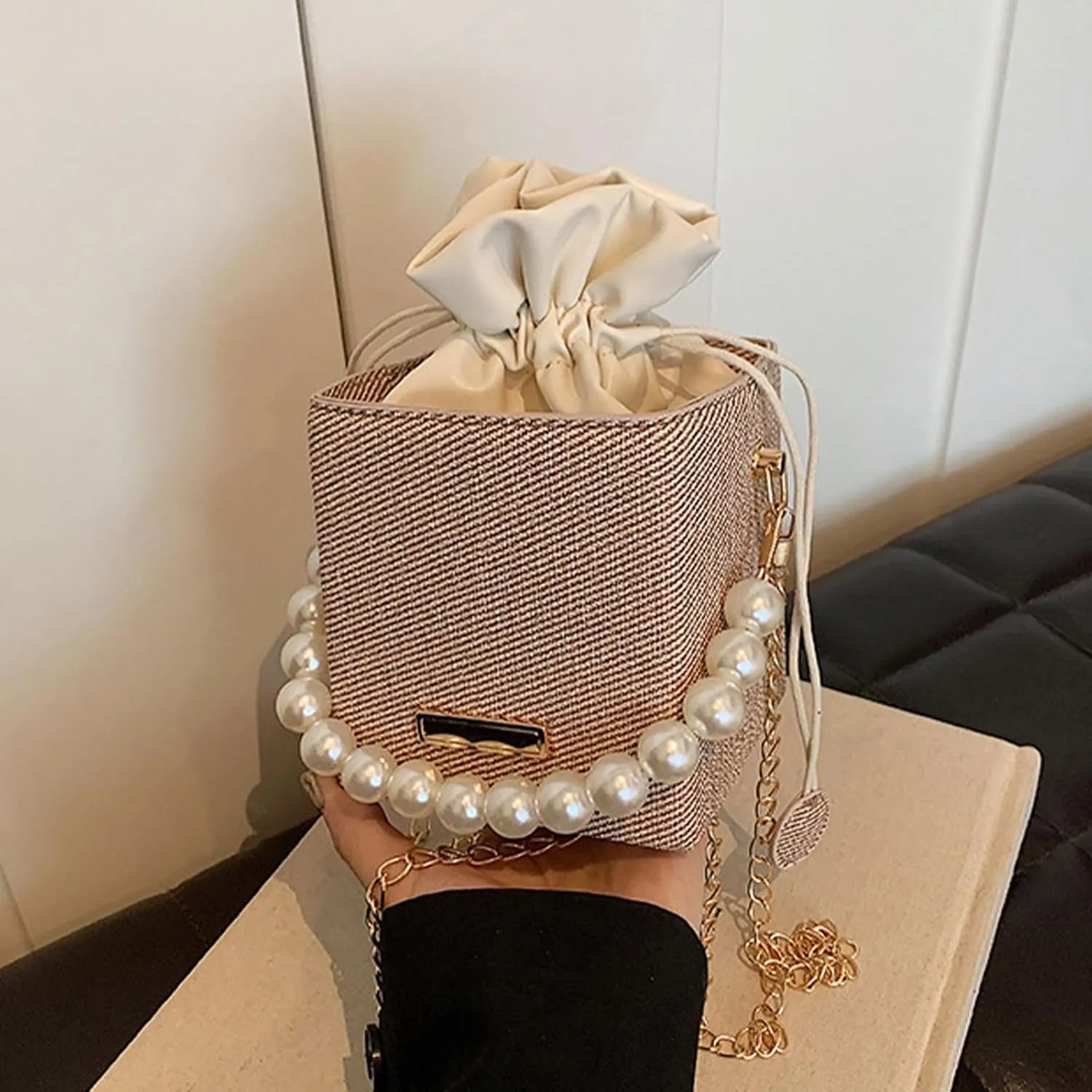 Versatile Bucket Bag for Women Shoulder Bags with Detachable Chain Strap Evening Purse Top Handle Bag Handbag