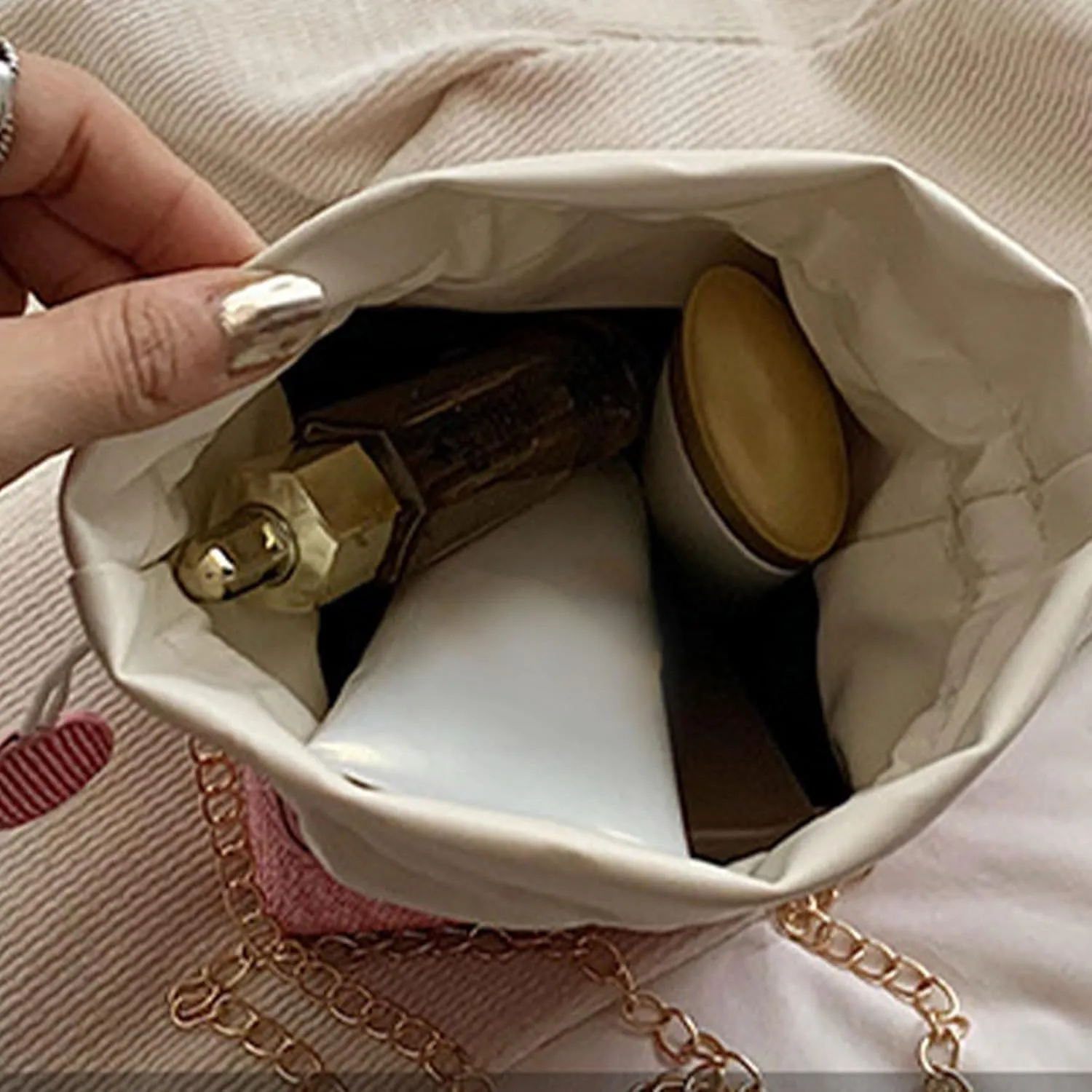 Versatile Bucket Bag for Women Shoulder Bags with Detachable Chain Strap Evening Purse Top Handle Bag Handbag