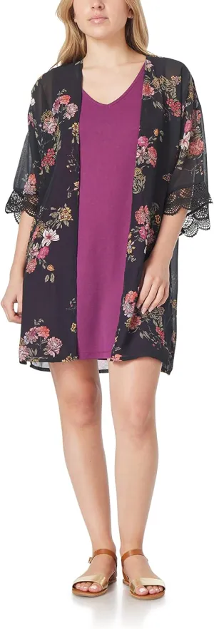 WallFlower Women's Sleeveless Swing Dress & Printed Kimono Set