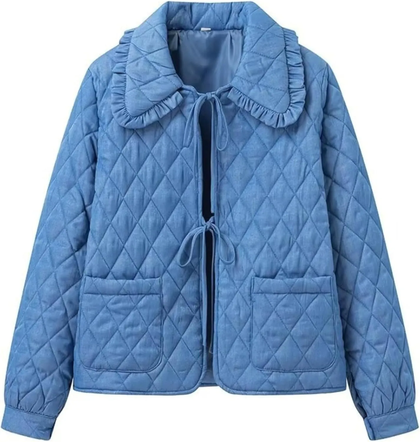 Wanzetaly Womens Casual Lightweight Quilted Jacket Bow Tie Front Outerwear Winter Padded Coat with Pockets