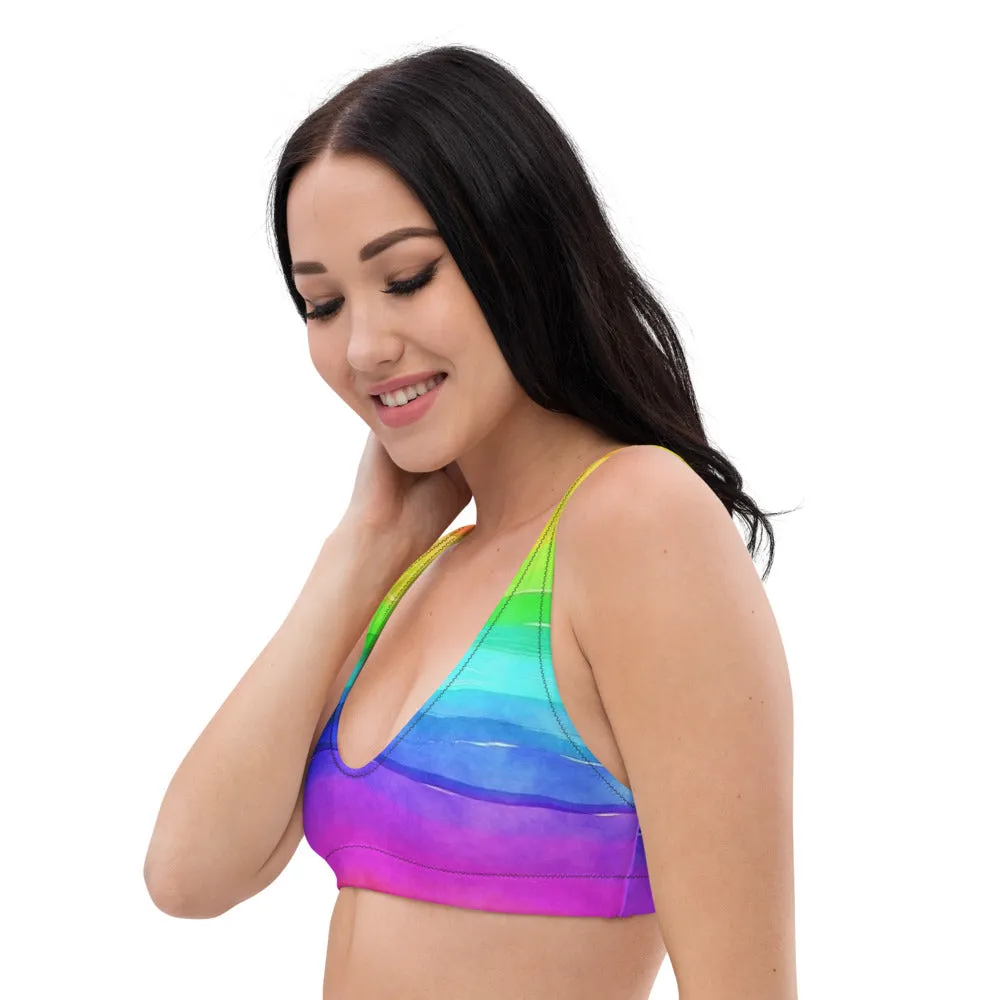 'Watercolor Rainbow' padded bikini top