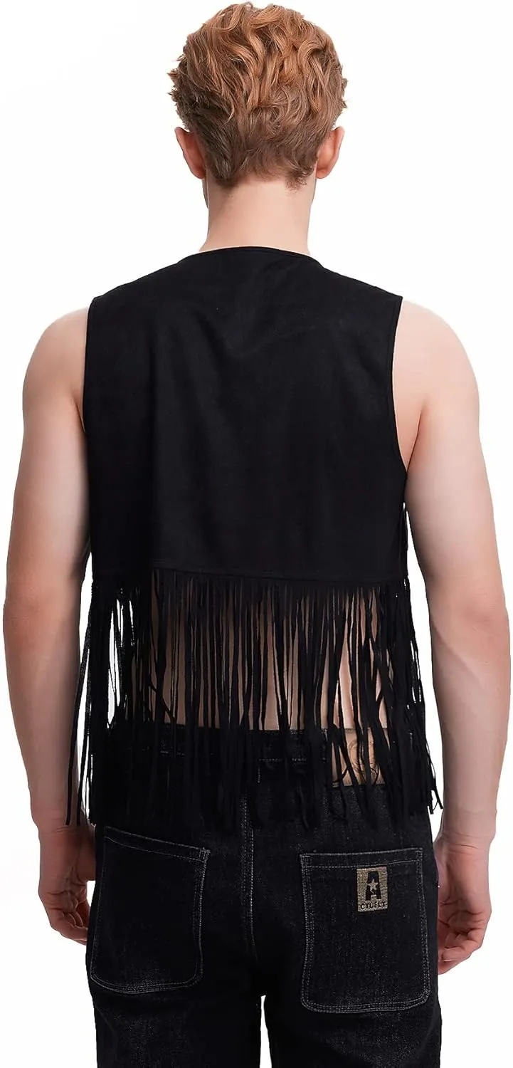 WDIRARA Men's Open Front Sleeveless Fringe Hem Party Club Jacket Vest Outerwear