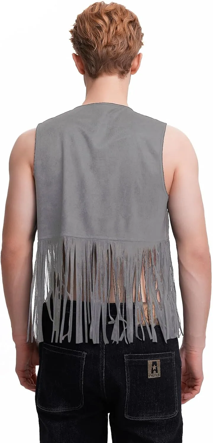WDIRARA Men's Open Front Sleeveless Fringe Hem Party Club Jacket Vest Outerwear
