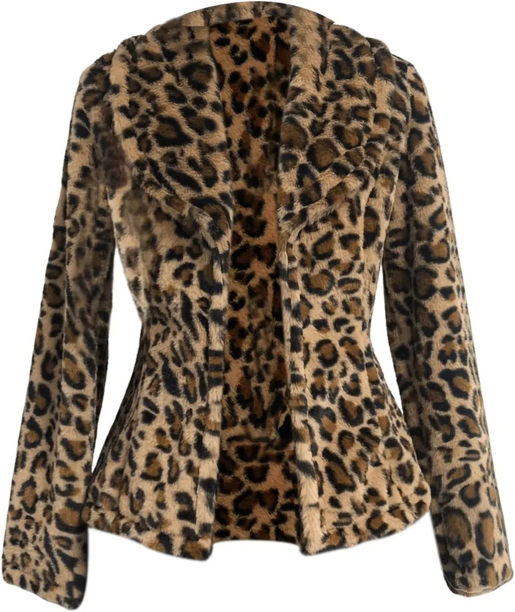 WDIRARA Women's Leopard Faux Fur Coat Long Sleeve Fuzzy Outerwear Warm Jacket