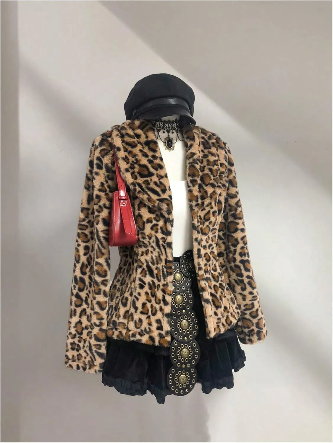 WDIRARA Women's Leopard Faux Fur Coat Long Sleeve Fuzzy Outerwear Warm Jacket