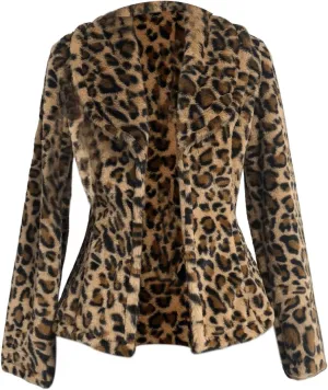 WDIRARA Women's Leopard Faux Fur Coat Long Sleeve Fuzzy Outerwear Warm Jacket