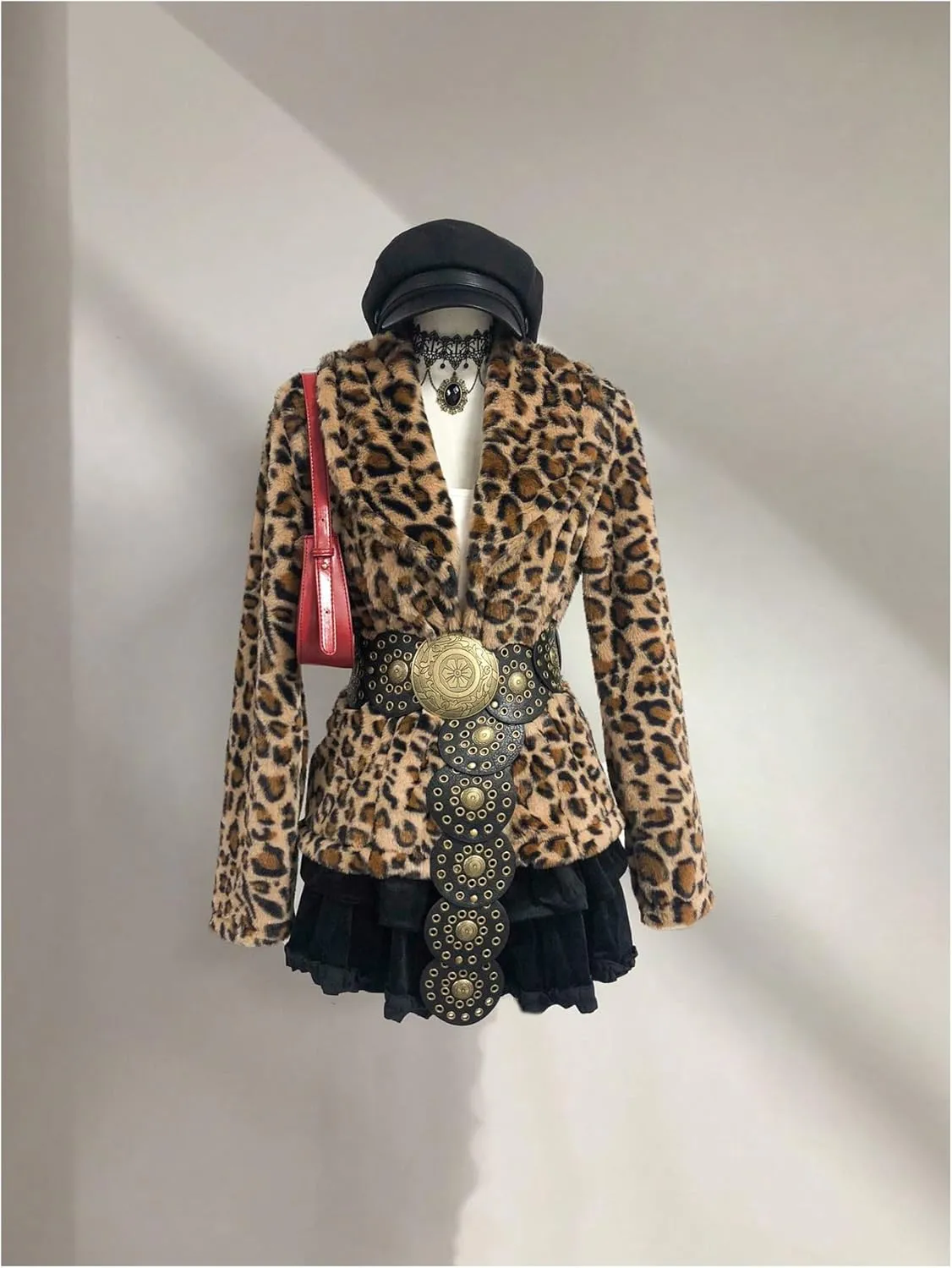 WDIRARA Women's Leopard Faux Fur Coat Long Sleeve Fuzzy Outerwear Warm Jacket