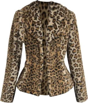 WDIRARA Women's Leopard Faux Fur Coat Long Sleeve Fuzzy Outerwear Warm Jacket