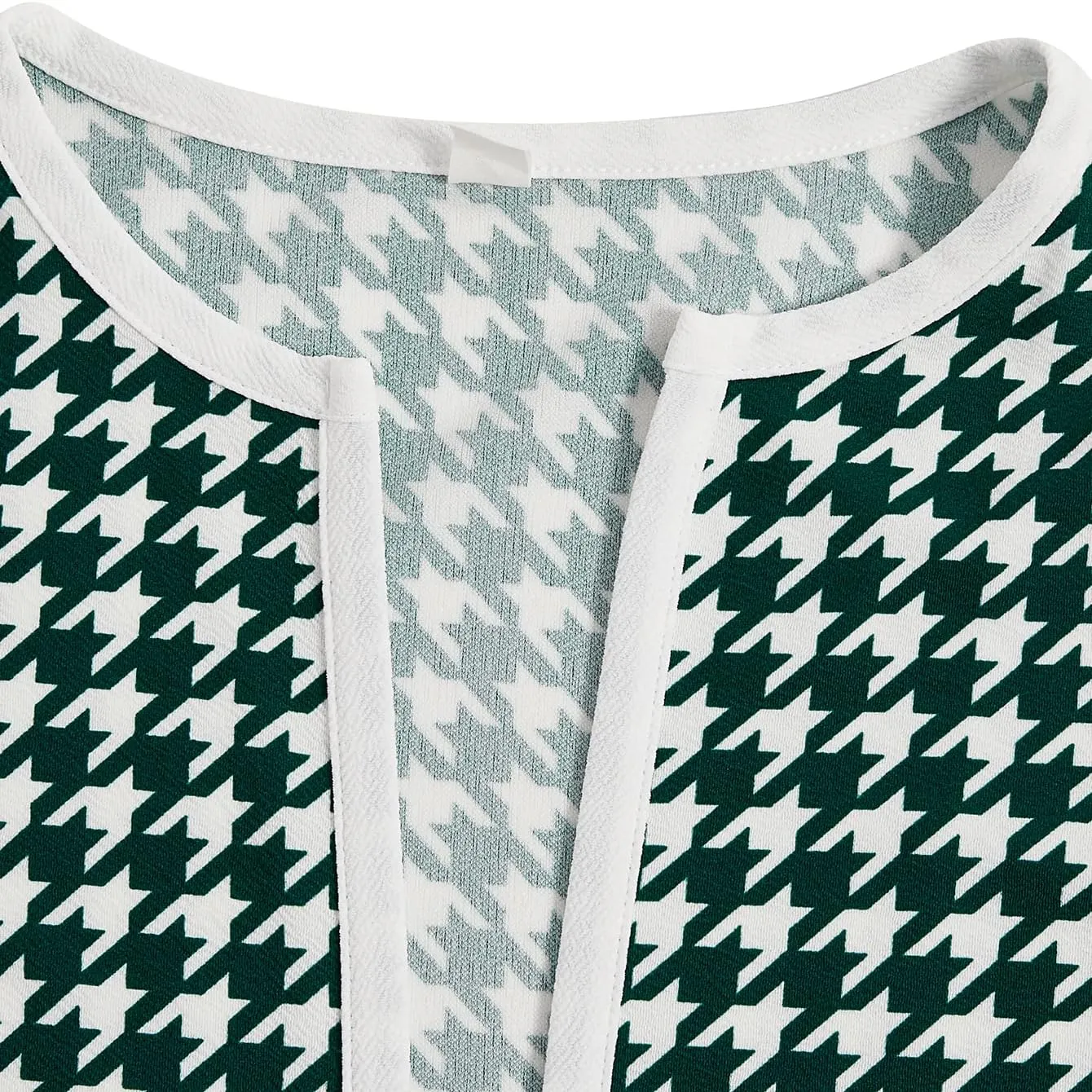WDIRARA Women's Plus Size Houndstooth Open Front Long Sleeve Jacket Outerwear