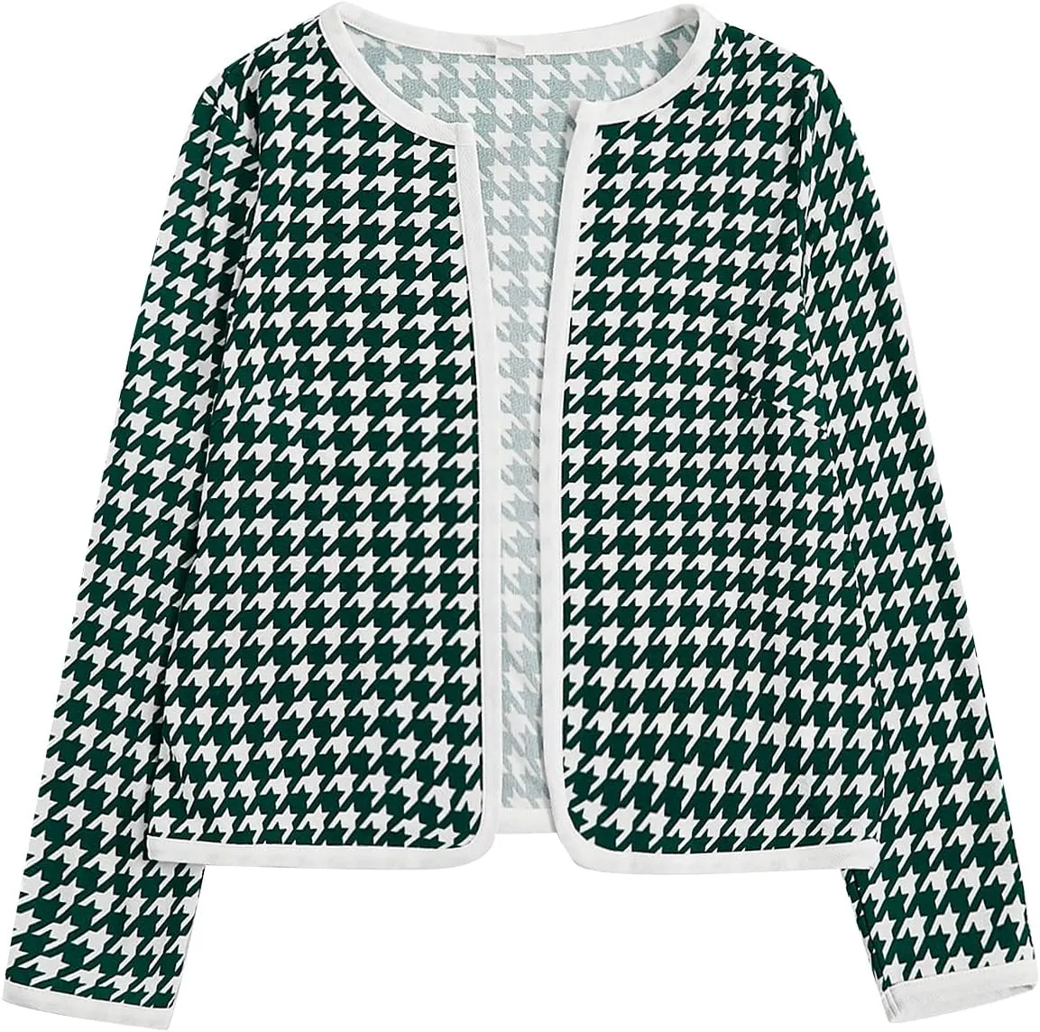WDIRARA Women's Plus Size Houndstooth Open Front Long Sleeve Jacket Outerwear