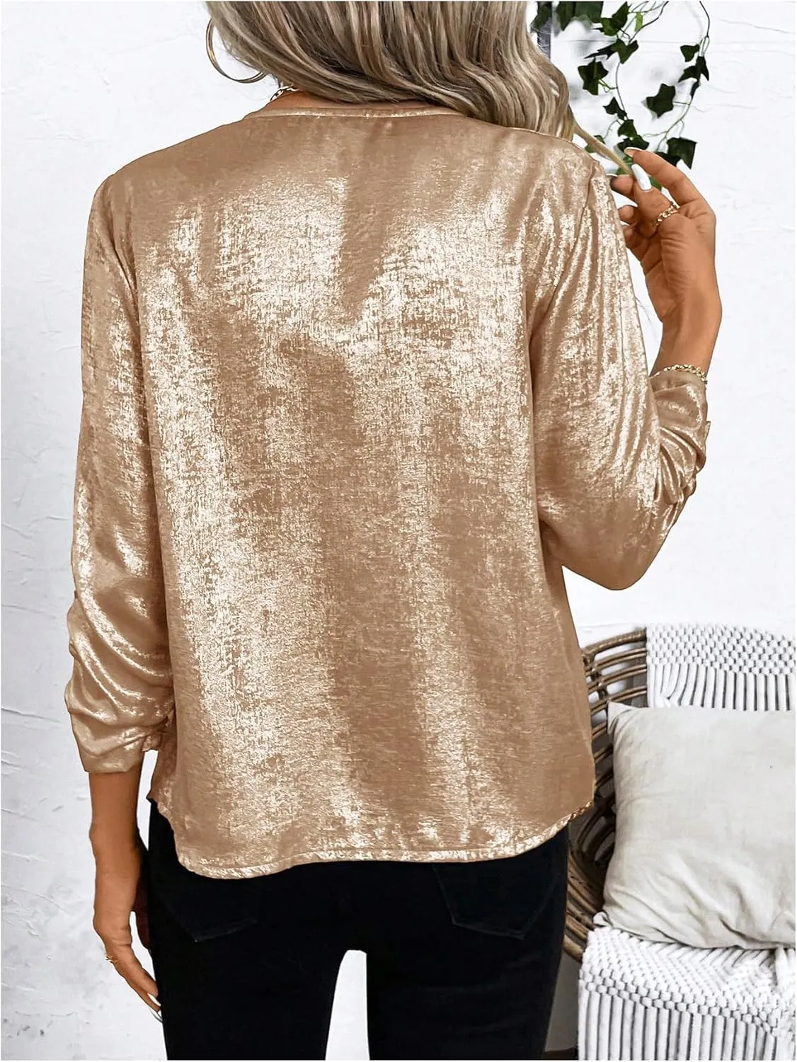 WDIRARA Women's Sequin Glitter Open Front Blazer Casual Long Sleeve Sparkl Jacket Outerwear