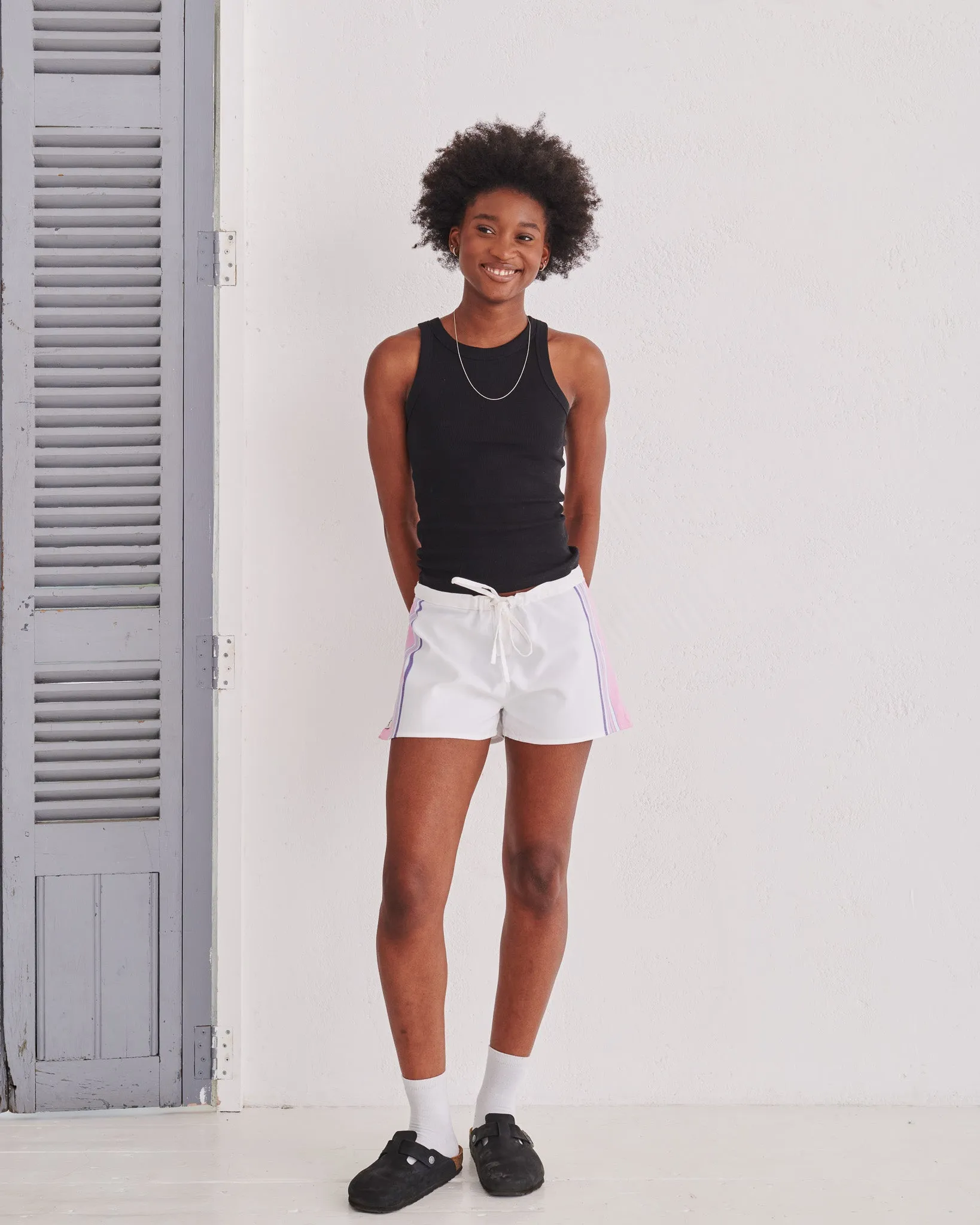 White & Pink Classic Short Shorts