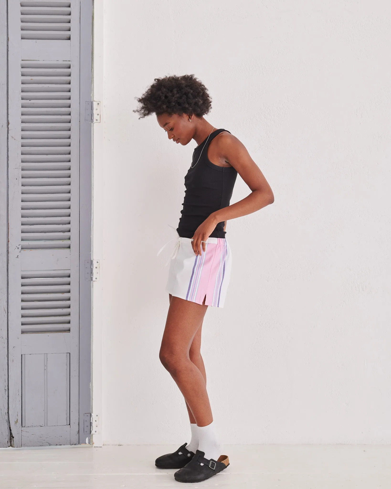 White & Pink Classic Short Shorts