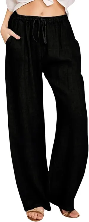 Wide Leg Pants For Women Women's Casual Solid Color Tether Loose Yoga Trousers Summer Linen Pants For Women