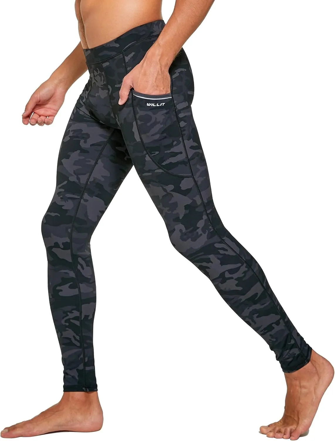 Willit Men's Active Yoga Leggings Pants Running Dance Tights with Pockets Cycling Workout Pants Quick Dry