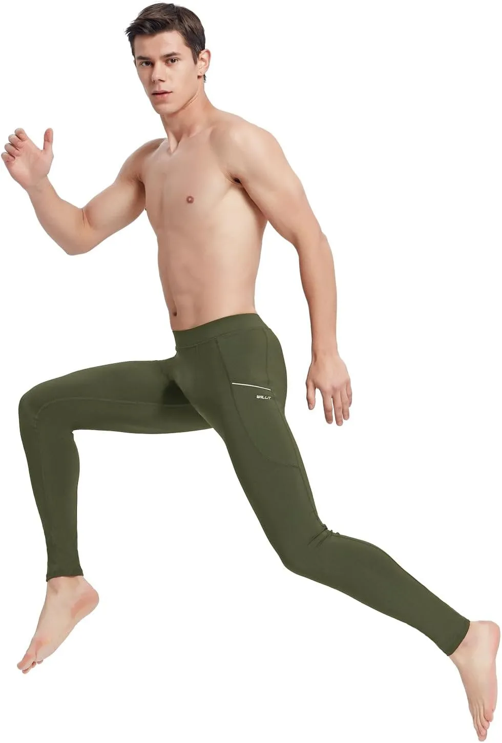 Willit Men's Active Yoga Leggings Pants Running Dance Tights with Pockets Cycling Workout Pants Quick Dry