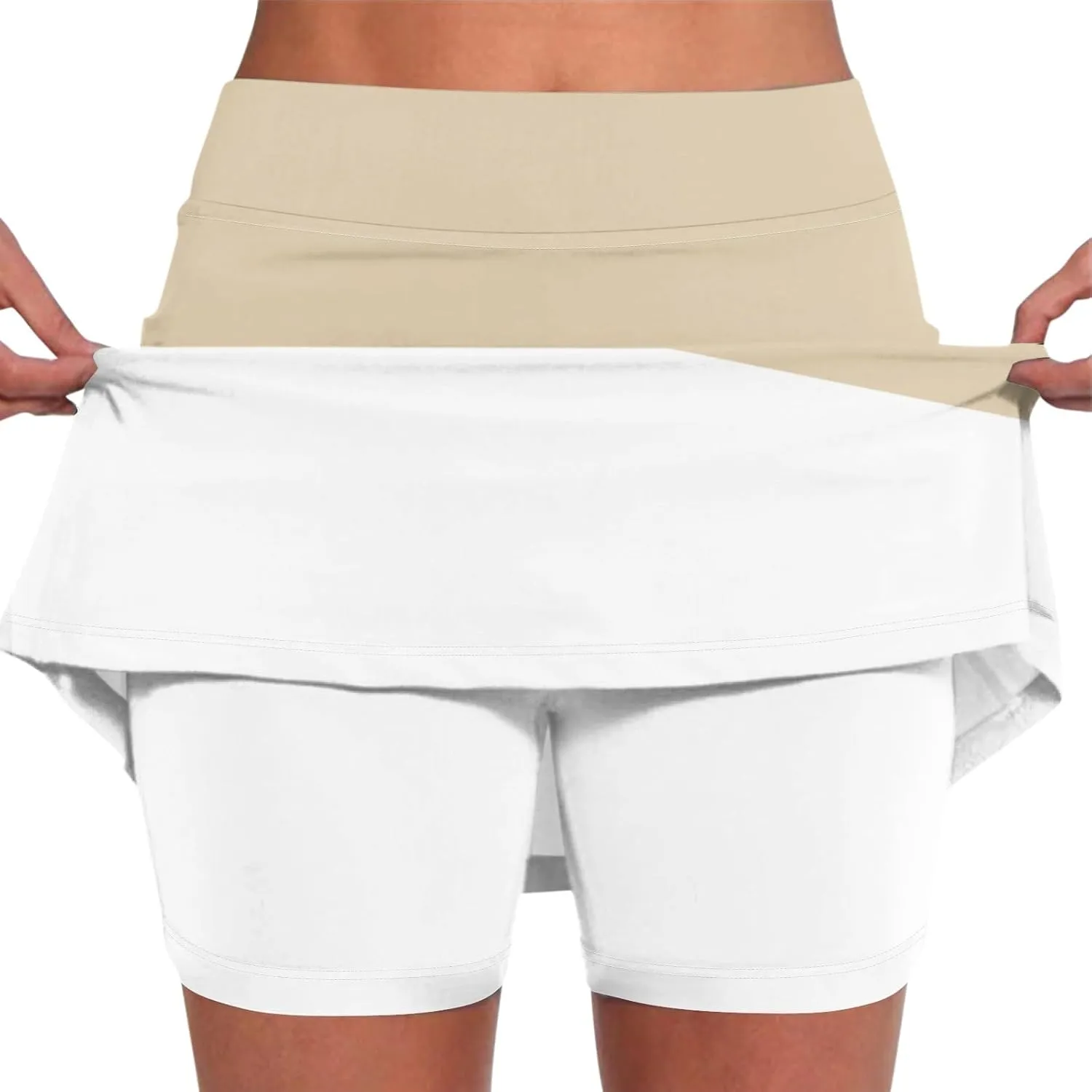 Women 2 Piece Skirts 2 in 1 Solid Flowy Basic Versatile Stretchy Casual Mini Skirts 2025, S-2XL