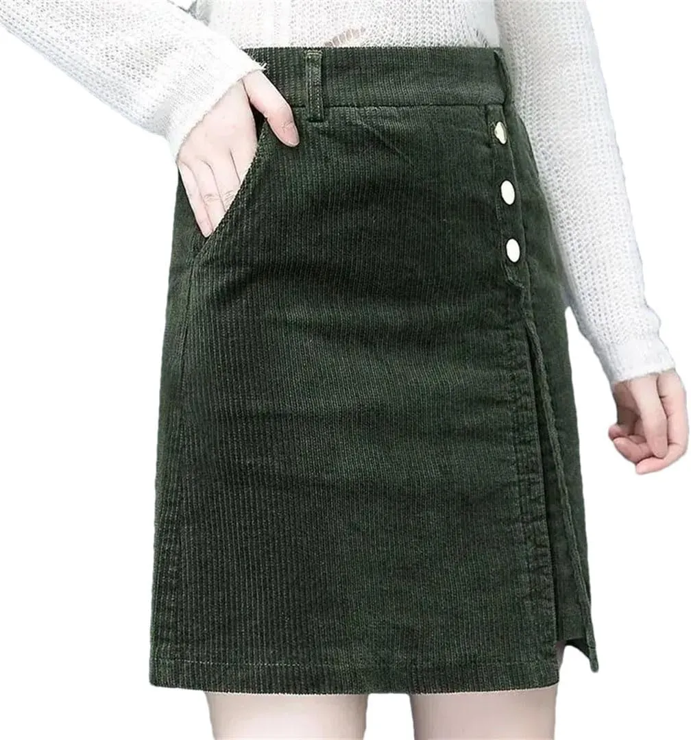 Women Corduroy Midi Skirt Long High Waisted A-Line Skirt Autumn and Winter Trend Versatile Short Skirt