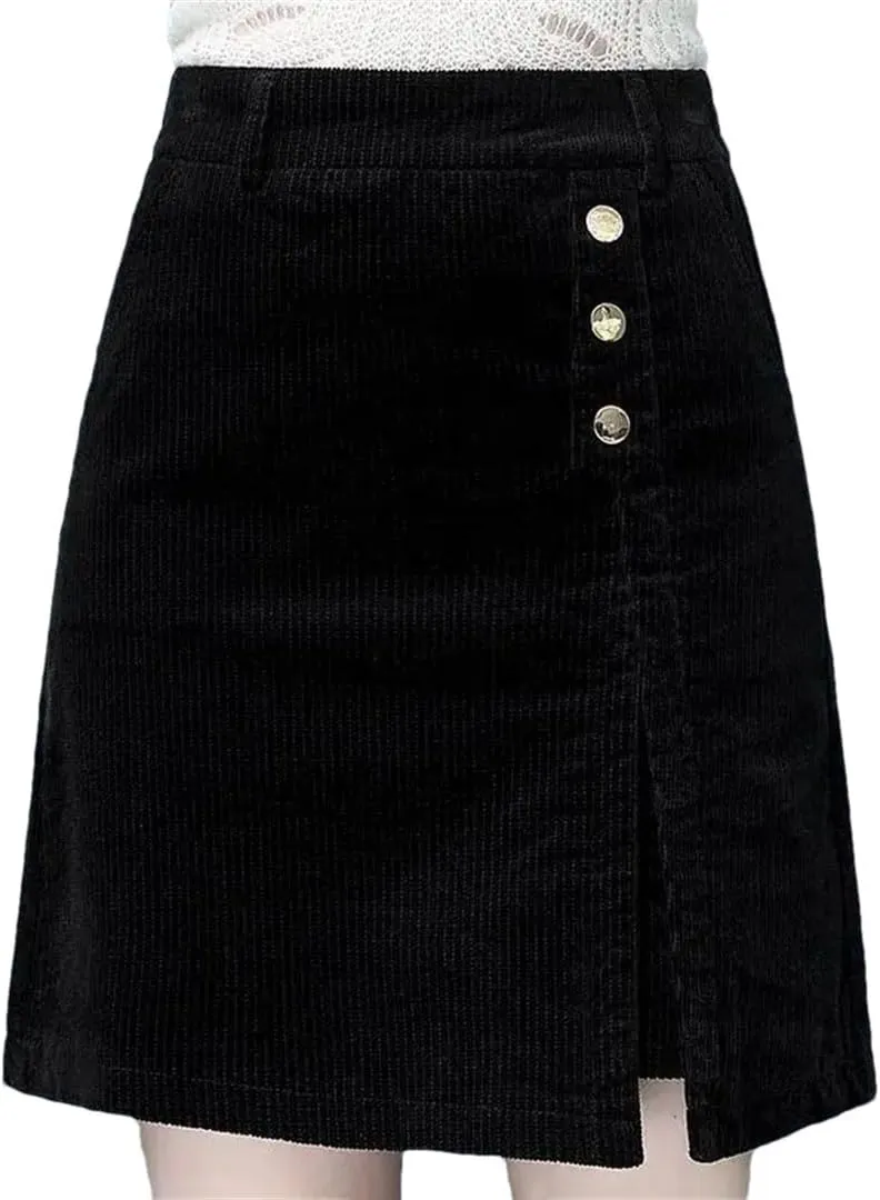 Women Corduroy Midi Skirt Long High Waisted A-Line Skirt Autumn and Winter Trend Versatile Short Skirt