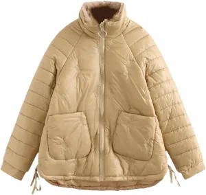 Women Cropped Parka Padded Jacket Solid Down Cotton Coat Warm Casual Loose Outerwear