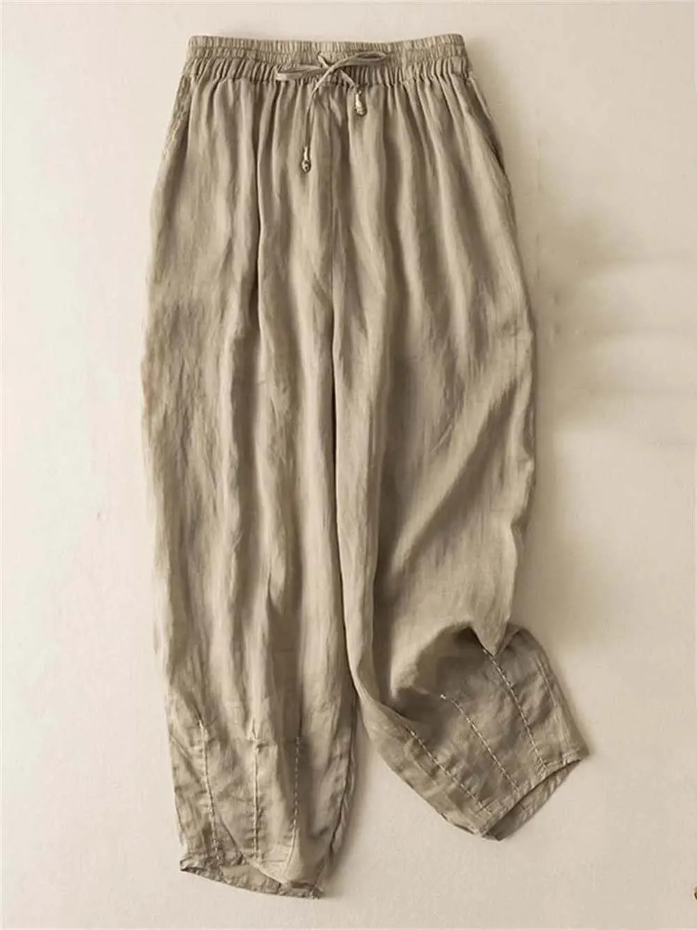 Women Embroidery Wide Leg Pants Summer Vintage Trousers Casual Drawstring Harem Pants