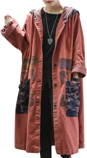 Women Fashion Loose Distressed Denim Trench Jacket Coat Casual Plus Size Jean Outerwear