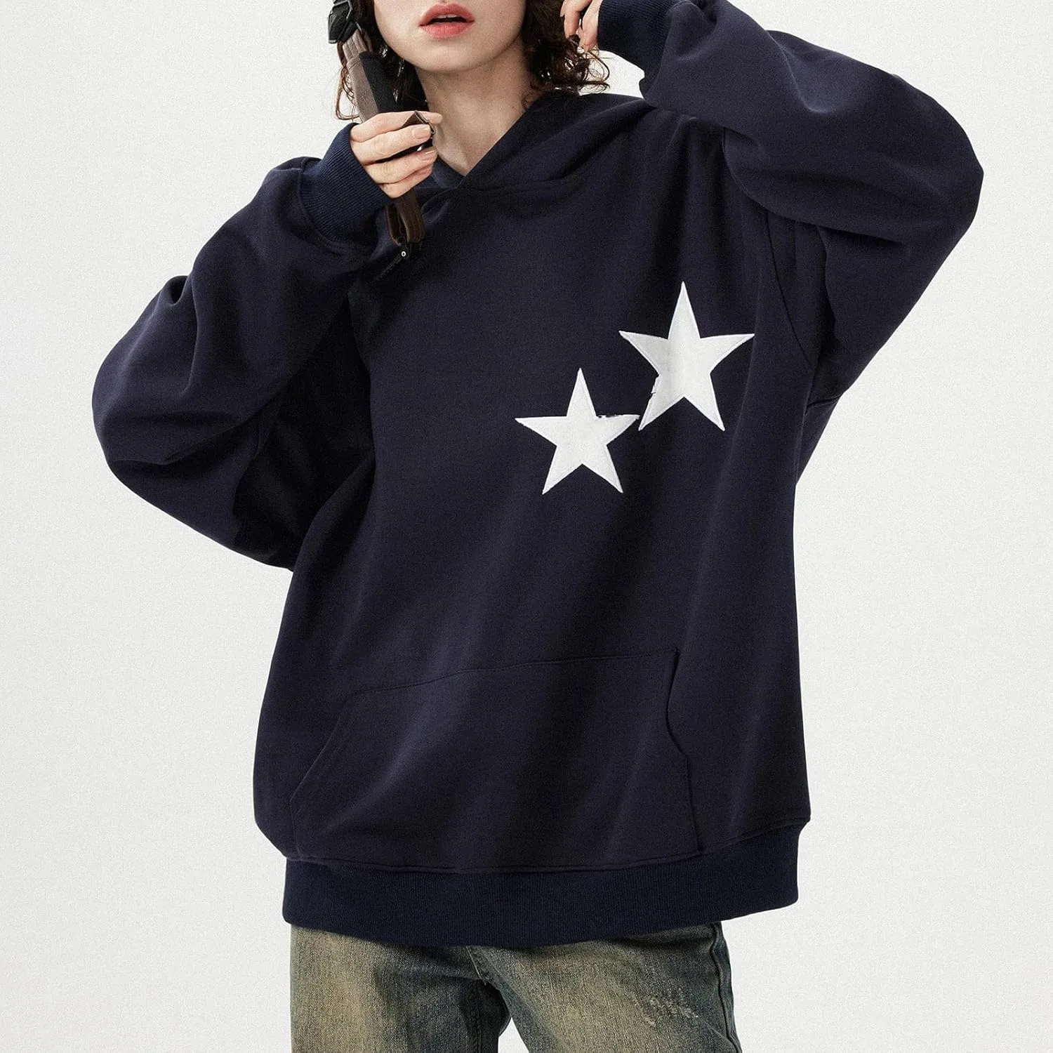 Women Graphic Oversized Hoodie Y2k Teen Girls Preppy Sweatshirt Long Sleeve Hooded Pullover Sweaters Aesthetic