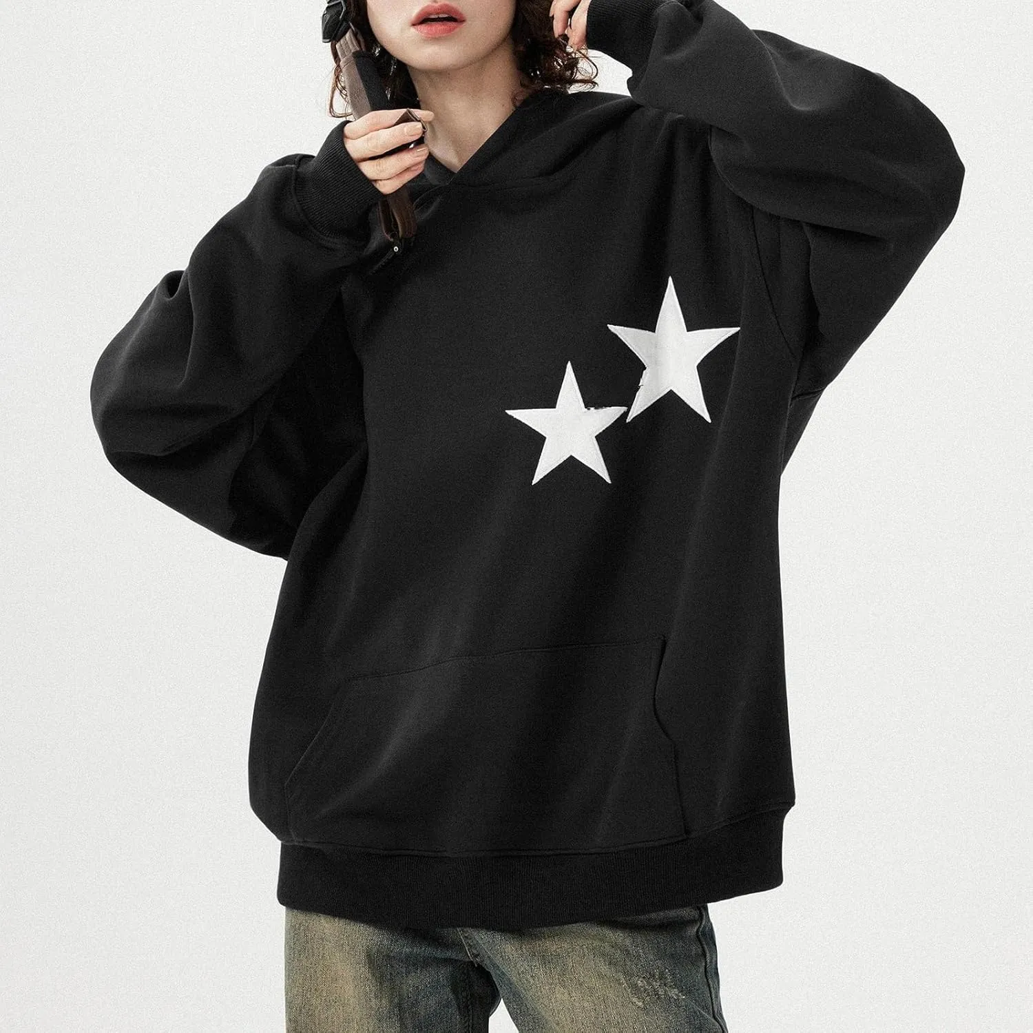 Women Graphic Oversized Hoodie Y2k Teen Girls Preppy Sweatshirt Long Sleeve Hooded Pullover Sweaters Aesthetic