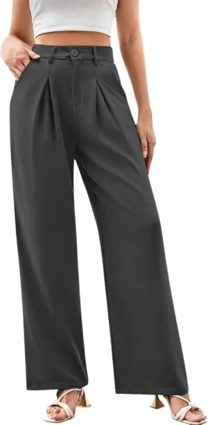 Women High Waist Business Casual Palazzo Trousers Button Down Loose Work Office Business Dress Pants Suit Pant