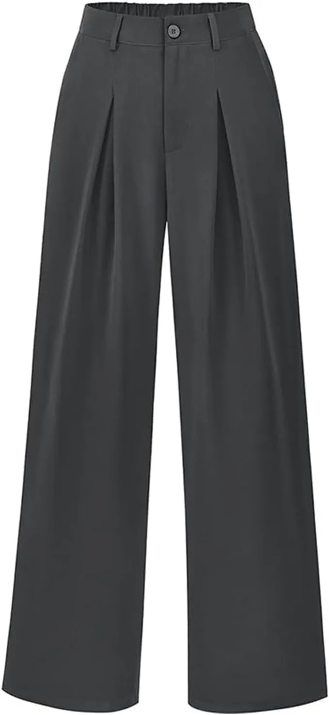 Women High Waist Business Casual Palazzo Trousers Button Down Loose Work Office Business Dress Pants Suit Pant