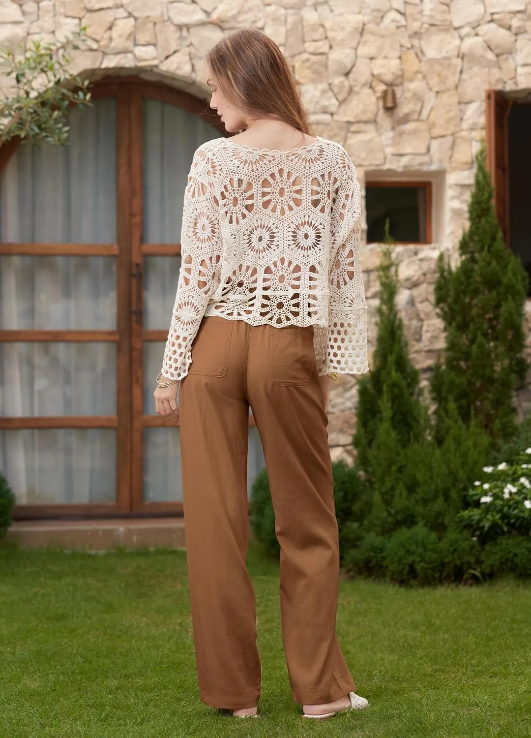 Women Linen Pants Wide Leg Palazzo Pants Cotton Linen Drawstring Summer Pants with Pockets 29"/31"/ 33"