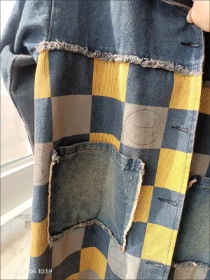 Women Loose Distressed Denim Trench Coat Casual Plus Size Jean Jacket Outerwear