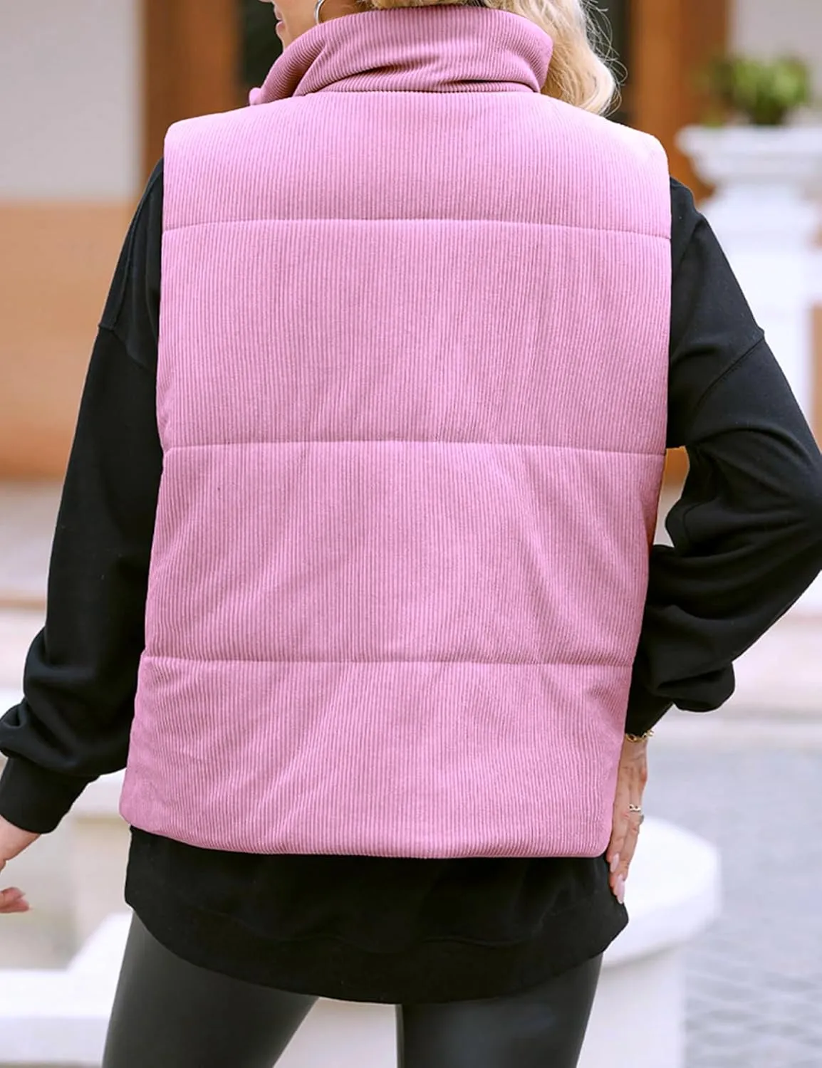Women Quilted Puffer Vest Corduroy Sleeveless Jacket Zip Up Stand collar Lightweight Outerwear with Pocket 2025 Trendy