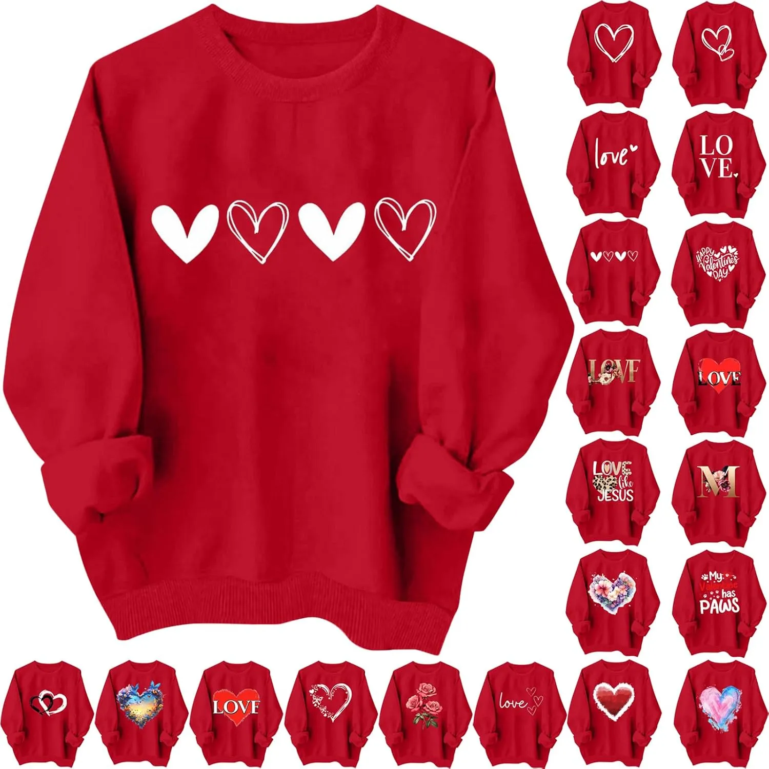 Women Valentine's Day Sweatshirt 2025 Oversized Long Sleeve Red Pullovers Love Heart Graphic Valentines Sweaters