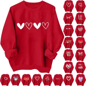 Women Valentine's Day Sweatshirt 2025 Oversized Long Sleeve Red Pullovers Love Heart Graphic Valentines Sweaters