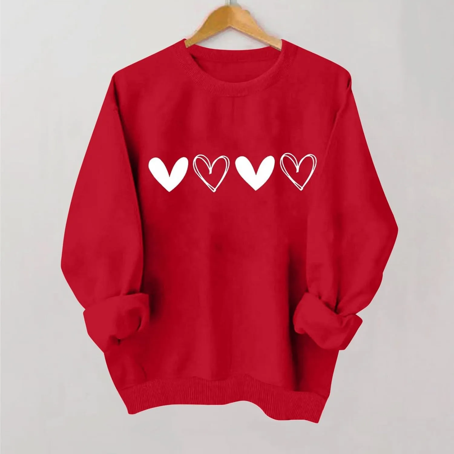 Women Valentine's Day Sweatshirt 2025 Oversized Long Sleeve Red Pullovers Love Heart Graphic Valentines Sweaters