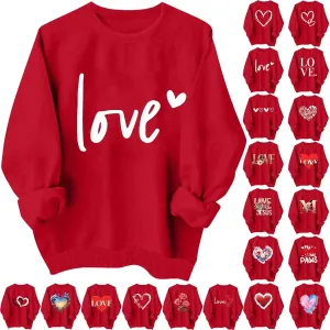 Women Valentine's Day Sweatshirt 2025 Oversized Long Sleeve Red Pullovers Love Heart Graphic Valentines Sweaters
