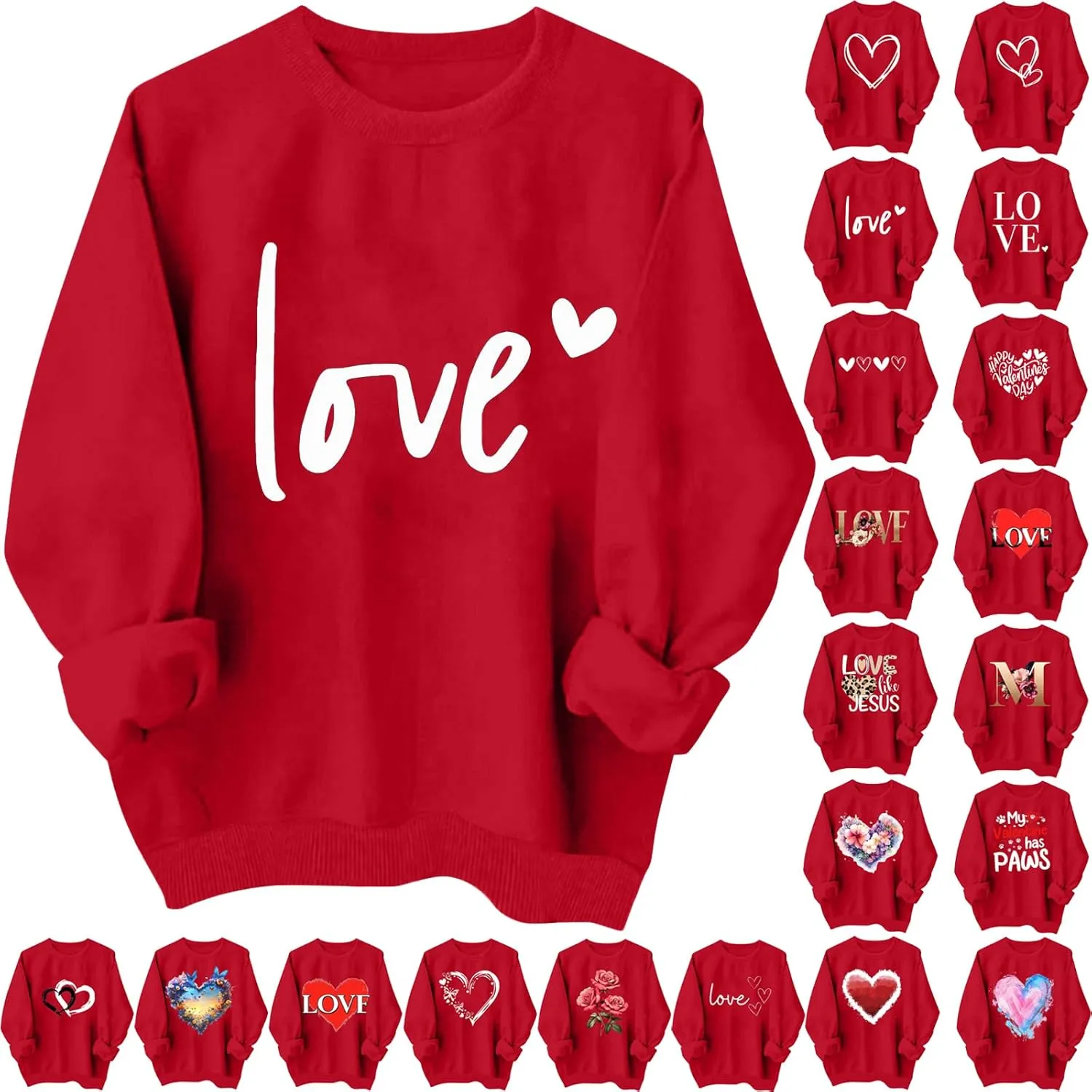 Women Valentine's Day Sweatshirt 2025 Oversized Long Sleeve Red Pullovers Love Heart Graphic Valentines Sweaters