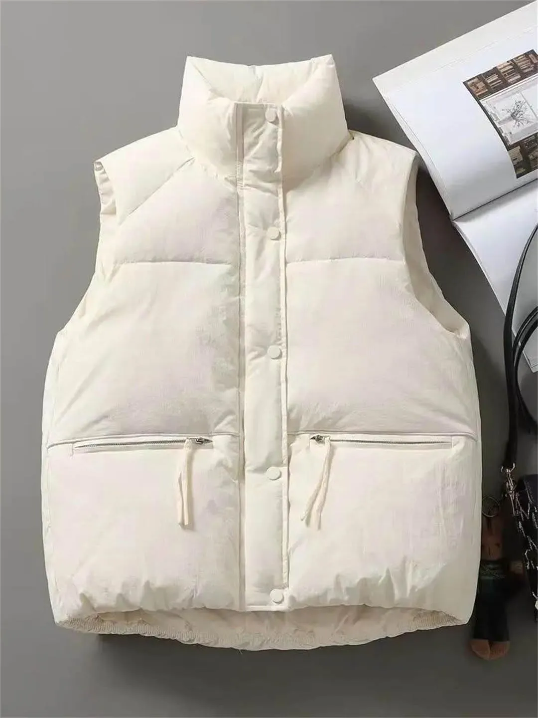 Women Warm Winter Down Cotton Vest Padded Sleeveless Jacket Female Vintage Warm Puffer Coats Zipper Vests