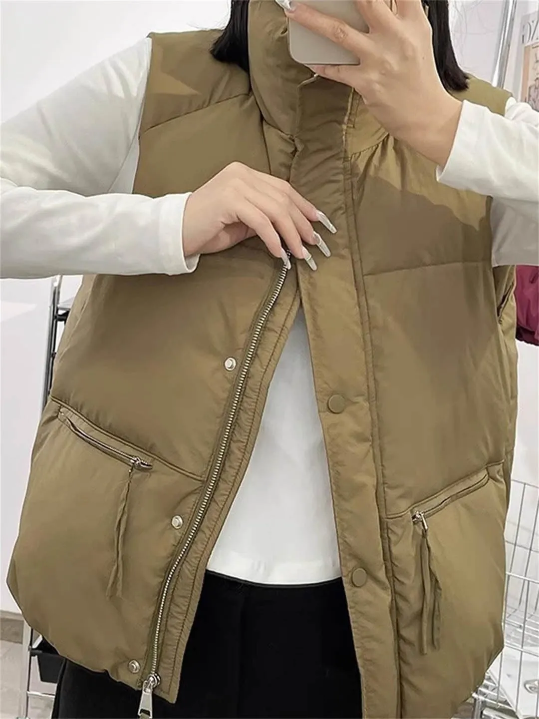 Women Warm Winter Down Cotton Vest Padded Sleeveless Jacket Female Vintage Warm Puffer Coats Zipper Vests