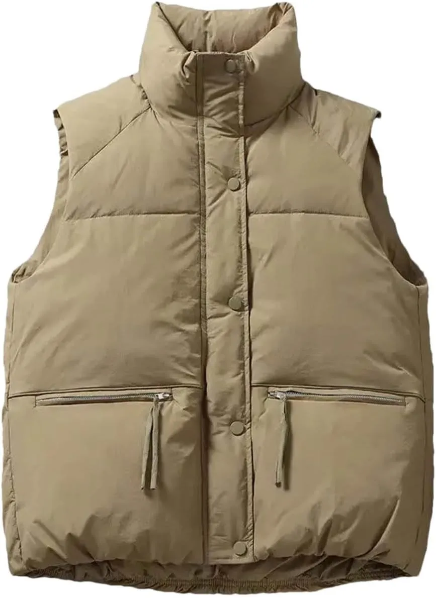 Women Warm Winter Down Cotton Vest Padded Sleeveless Jacket Female Vintage Warm Puffer Coats Zipper Vests