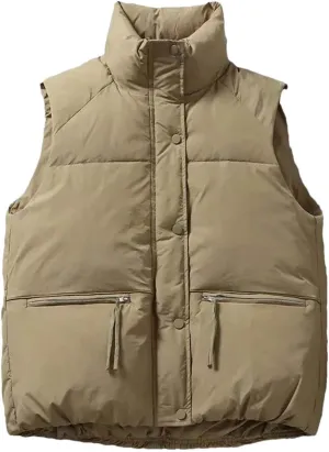 Women Warm Winter Down Cotton Vest Padded Sleeveless Jacket Female Vintage Warm Puffer Coats Zipper Vests