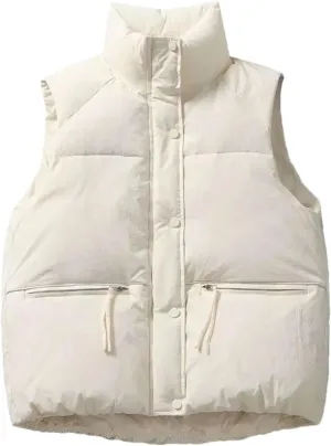 Women Warm Winter Down Cotton Vest Padded Sleeveless Jacket Female Vintage Warm Puffer Coats Zipper Vests