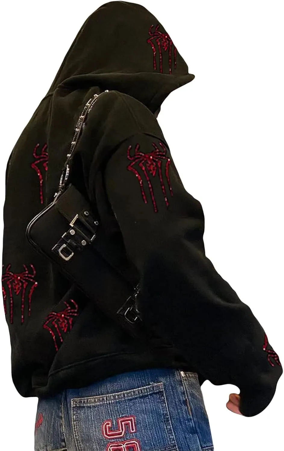 Women Y2K Spider Web Hoodies Punk Jackets Streetwear Goth Harajuku Oversized Vintage Graphic Full Zip Up Hoodie